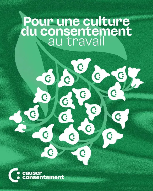 Visuel vert, branche de fleurs, culture du consentement au travail